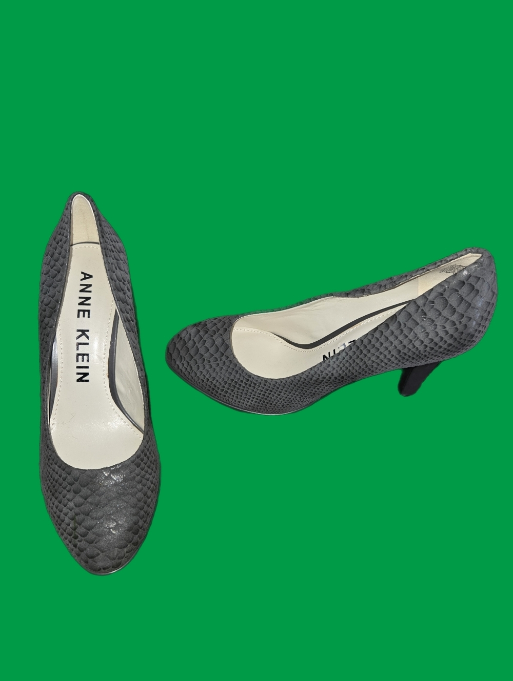 Anne Klein Lolana Gray Leather Snakeskin Print Pointed Pumps - Picture 4 of 5